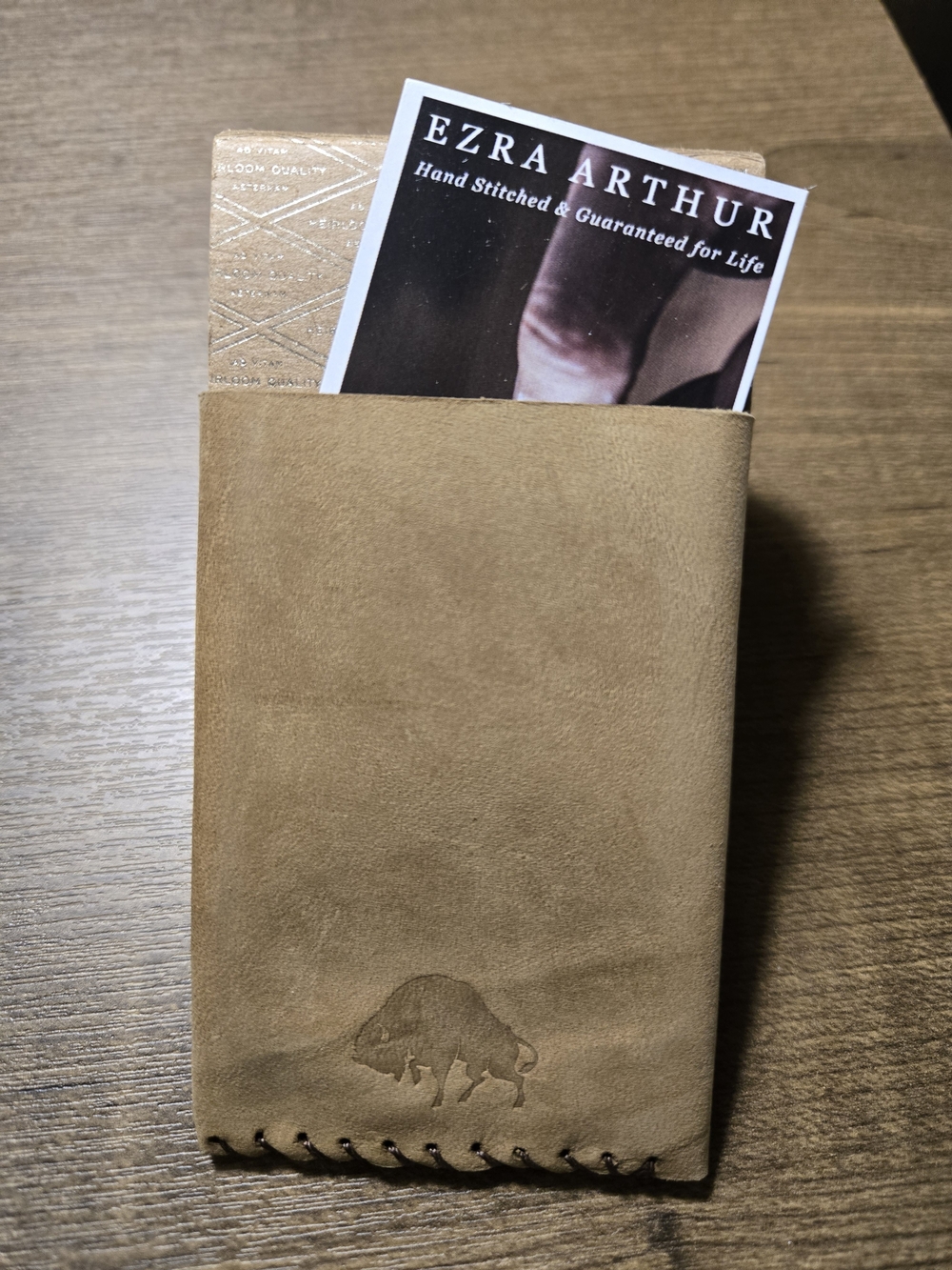 Ezra Arthur Tan Leather Card Holder with Buffalo Emboss